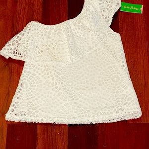 Beautiful resort white one shoulder lace Lilly Pulitzer top, new with tags.